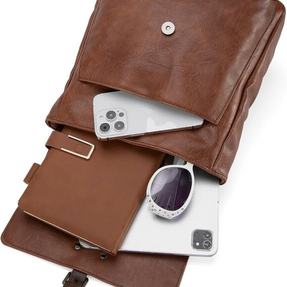 Small Faux Leather Daypack Crossbody Backpack Purse for Travel Work Women - Picture 5 of 7